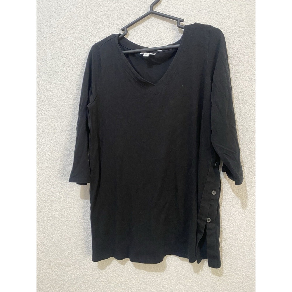 J Jill Shirt Womens Medium Black Long Sleeve Pullover‎ Stretch Button